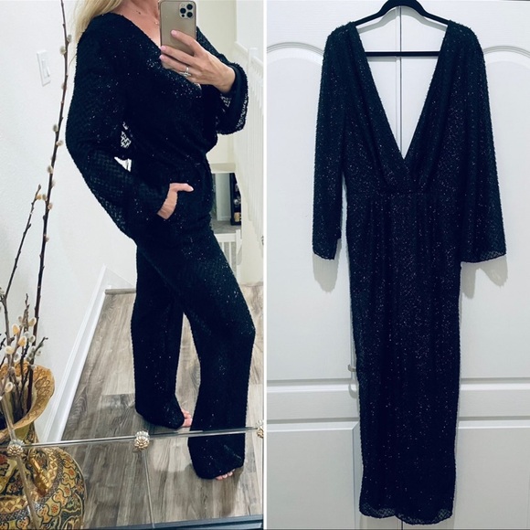 Bec & Bridge wide leg shimmer blk jumpsuit 2 - Picture 1 of 12